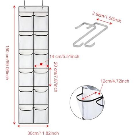 Rangement à chaussures suspendu, 12 poches, à suspendre à la porte avec 2 crochets, étagère à chaussures suspendue blanche, rangement à chaussures suspendu. (1/3)