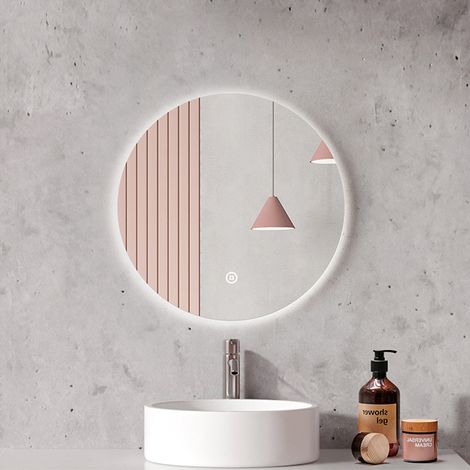 EMKE Miroir lumineux de salle de bain Rond rétro-éclairage LED sans cadre, avec Interrupteur tactile Lumière Blanche Froide Diamètre 50cm (1/5)