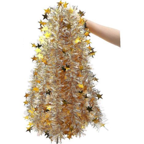 Guirlande de Noël de 10 mètres, guirlande de verdure artificielle avec neige pour cheminée, escalier, décoration de Noël dorée