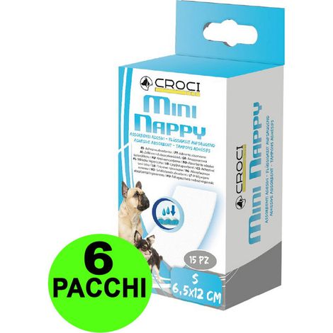 90 Assorbenti per mutandine igieniche per cani Mini Nappy M 10x15 cm - 6 pacchi da 15 pezzi cad.