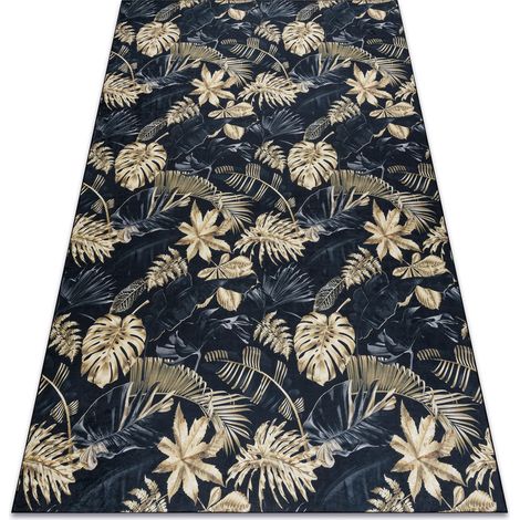 ANDRE 1311 washing carpet Monstera leaves anti-slip - black / gold black 120x170 cm