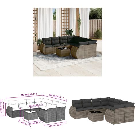 9-tlg. Garten-Sofagarnitur mit Kissen Grau Poly Rattan - Gartenmöbel Set - PE-Rattan Möbel - Outdoor Lounge - Esstisch - Gartenstuhl - Home & Living (1/3)