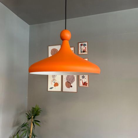 bamyum Holz Champion Suspension Industrielle Plafonnier, 35 cm Abat-Jour Plafonnier, Suspension Industrielle, E27 Lumières Pour Salon & Salle À Manger, Luminaire Suspendu Orange (1/5)