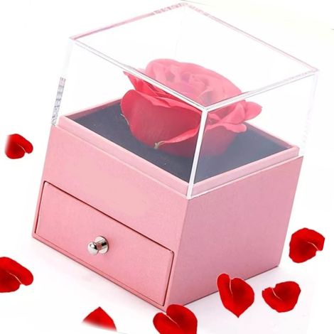 Coffret cadeau Rose Rouge à tiroir, étui de rangement à bijoux en acrylique transparent pour bagues et colliers (1/5)