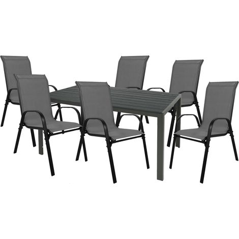 Gartengarnitur 7-teilig 150x90cm Schwarz/Anthrazit Non-Wood-M691892+6xMMC330888 (1/3)