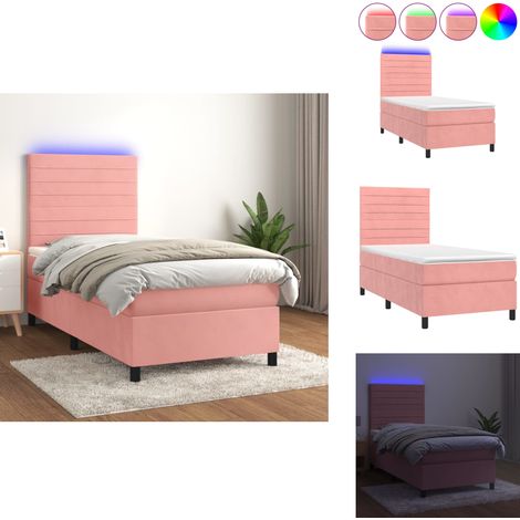 Boxspringbett mit Matratze & LED Rosa 90x200 cm Samt - Boxspringbett - Samtbett - Kinderzimmerbetten - Jugendzimmer - Rosa Bett (1/5)