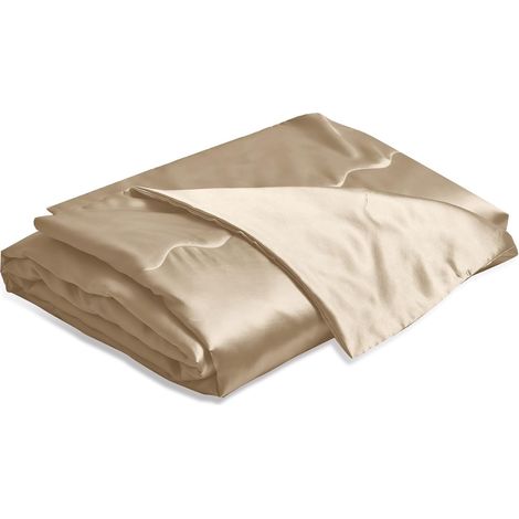 Couverture en satin 220 x 240 cm - Beige - Rafraîchissante et soyeuse - Légère, douce, luxueuse, lisse et brillante - Couvre-lit (1/5)