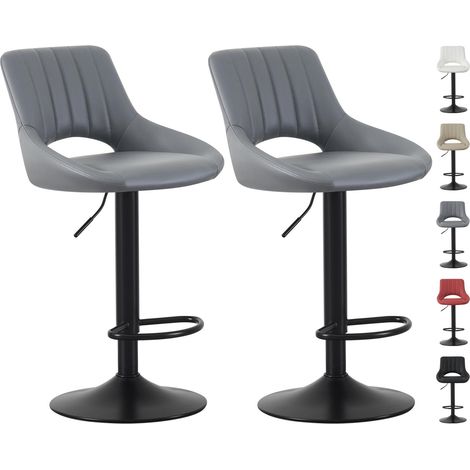 Set of 2 Bar Stools, Height Adjustable Swivel Barstools, Counter Stools with Backrest, Faux Leather Seat, Footrest and Metal Base for Home, Kitchen and Restaurant Stacey GREY