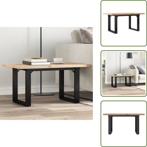 Bois naturel - vidaXL Table basse cadre en O 80x50x40,5cm bois de pin massif et acier - Table de salon durable (1/5)