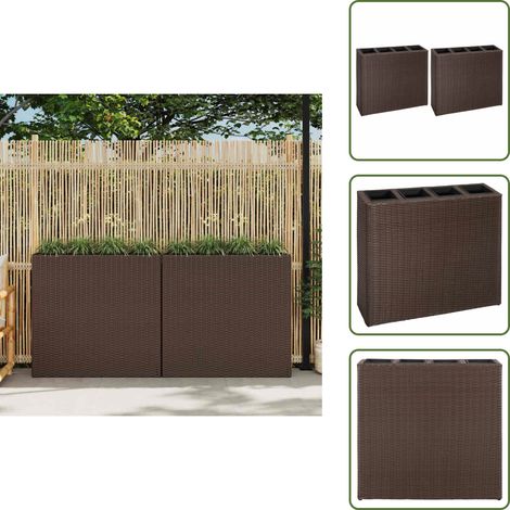 Garten-Hochbeet mit 4 Töpfen 2 Stk. Poly Rattan Braun - Rattan Pflanzkübel - Outdoor Dekoration - Gartenmöbel - Terrassenpflanzen - Blumenerde (1/5)