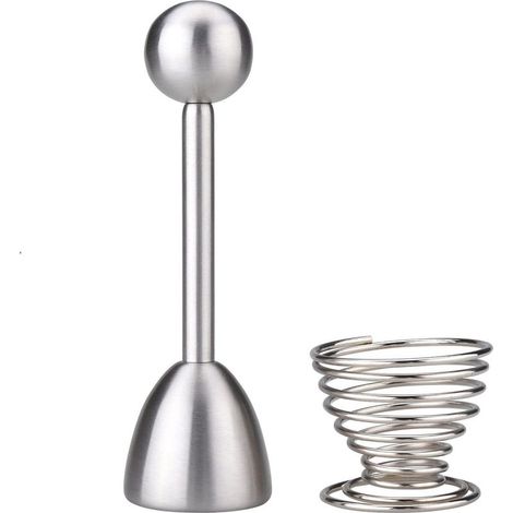 Ouvre-œufs + coquetier à ressort + petite cuillère à œufs - ouvre-œufs en acier inoxydable (1/5)