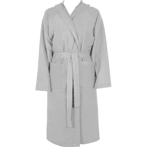 Accappatoio Microfibra Moderno Tinta Unita Morbido Uomo Donna Cintura Tasche Cappuccio Grigio - XXL