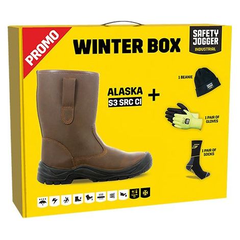 Safety Jogger – Bottes de sécurité en cuir fourrées Alaska S3 SRC CI – Semelle antiperforation acier – Isolation au froid – Coffret Winter Box avec accessoires (1/5)