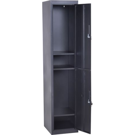 Metallschrank mit 4 Regalböden und 2 abschließbaren Türen, 38 x 46 x 180 cm, schwarz