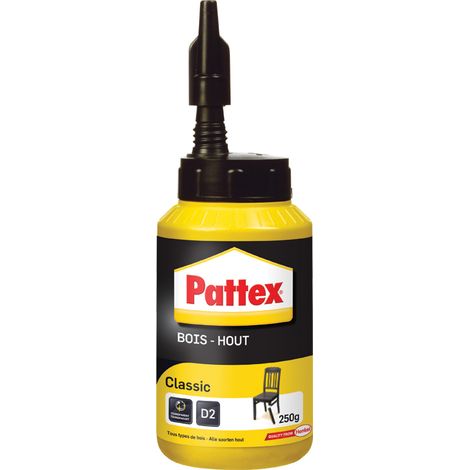 Pattex Bois Classic, colle à bois hautement résistante, colle vinylique pour montage, assemblage, placage ou contrecollage sur supports en bois, colle blanche, 750 g