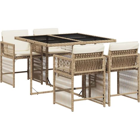 5 Piece Garden Dining Set with Cushions Beige Poly Rattan vidaXL (1/5)
