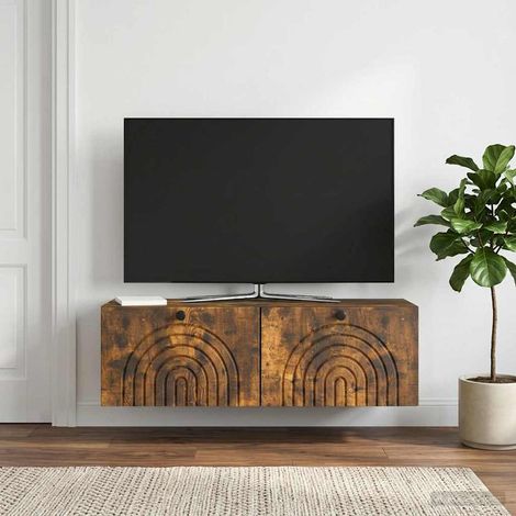 vidaXL Wall-Mounted TV Cabinet Wall-mounted Smoked Oak 98 x 31 x 30 cm (1/5)