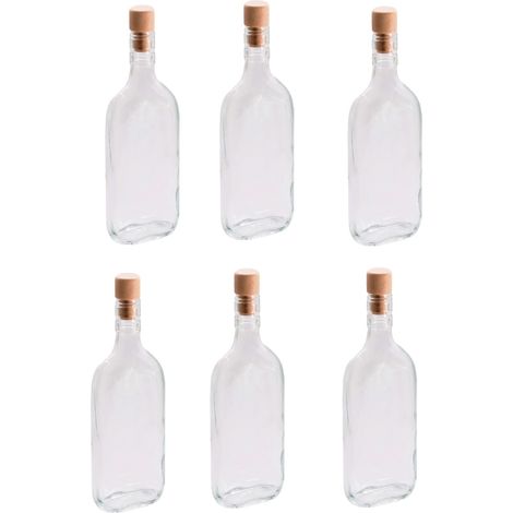 6 Bottiglie in vetro 350 ml con tappo fiaschetto per profumi liquori limoncello decorazioni decoupage bomboniera bottigline olio sali minerali collezione