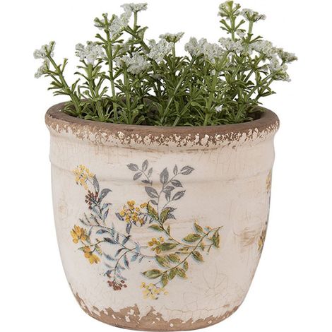 Pot de fleurs d'intérieur beige et jaune en céramique fleurs 13x11 cm