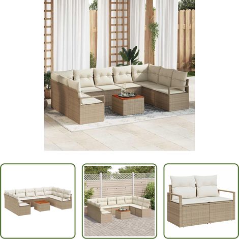 Gartentisch - Gartensofa-set mit Speicher 10 pcs Beige und Creme Poly-Rattan (1/5)