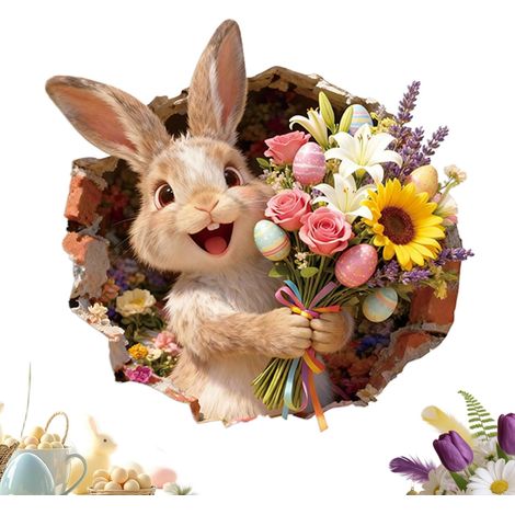 Easter Bunny Bathroom Sticker Self Adhesive Home Decor Torn