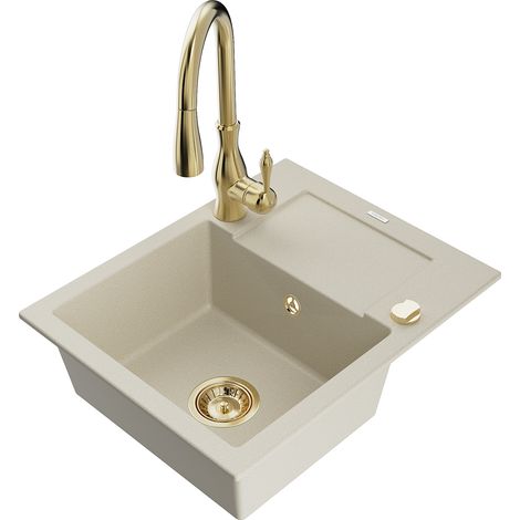 Mexen Enzo 1 Becken-Granitspüle mit Abtropffläche und Mischbatterie Savita, Beige - 6506-69-672601-5 (1/5)