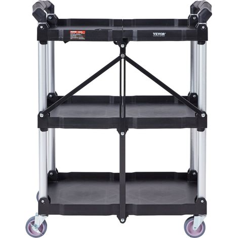 Chariot de service pliable avec 3 étagères plastique résistant 74,8 kg roues verrouillables et poignée ergonomique pour garage et (1/5)