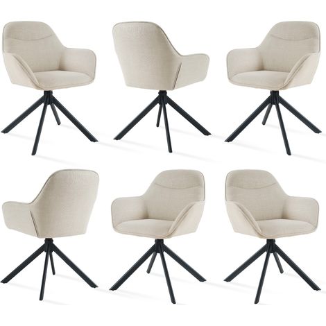Goeurvant 360° Drehstühle mit weichem Sitz, eleganter, geschwungener Rückenlehne und ergonomischen Armlehnen, stilvoller Komfort für jedes Zimmer - 6er Set - Beige