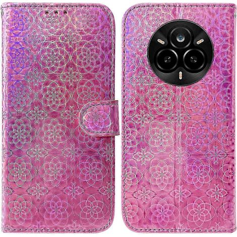 Étui de protection en cuir gris à motif floral stylisé pour Realme 14 Pro 5G (1/5)
