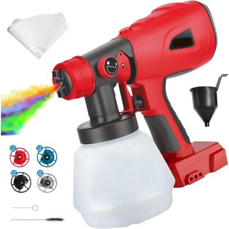 Pulvérisateur de Peinture électrique sans Fil Compatible avec Batterie Dewalt 18 V-20 V, 4 Buses, 3 modèles de pulvérisation, récipient de 1000 ML, pour Murs, Meubles, Peinture (Rouge pour Milwaukee)