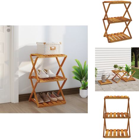 Étagère pliable à 3 niveaux Marron 43x31x63 cm Bois d'acacia - Bibliothèque - Étagère - Meuble De Rangement - Rangement Intérieur - Décoration Intérieure (1/5)