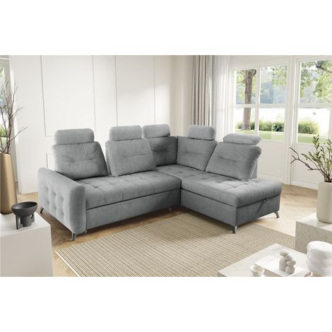 Ecksofa Schlafsofa Sofa WENDIE Stoff Hold Me Grau Ottomane Rechts
