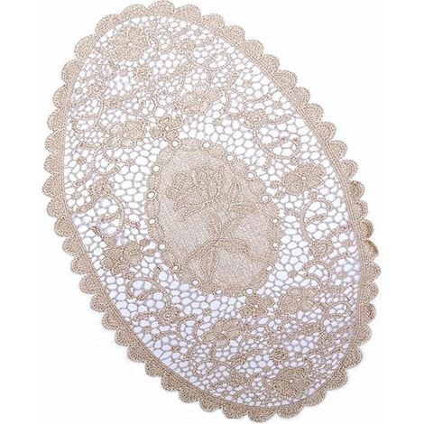 2 napperons en dentelle de coton lavable, kaki, 41x31 cm, antidérapants et résistants à la chaleur. (1/5)