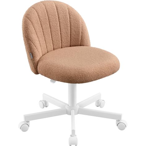 Chaise de Bureau, Chaise Coiffeuse en Tissu Peluche, Fauteuil avec Rembourrage en Mousse, Hauteur Réglable, pour Bureau, Chambre, Dressing, Brun Caramel OBG027K101 (1/5)