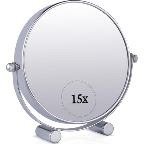 Miroir de Maquillage grossissant 15x sur Pied pour Coiffeuse, Miroir Rond Double Face 15x et 1x idéal pour Chambre et Salle de Bain, 18 cm x 17 cm (1/5)