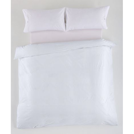 FUNDA NORDICA de satén listado color blanco - Cama de 105 (1 pieza) - 100% algodón - 300 hilos. Gramage: 118 (1/4)