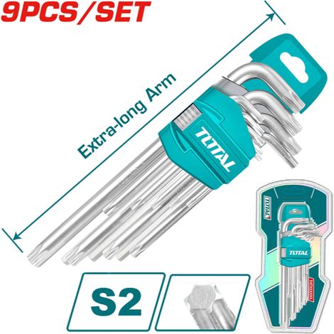 SERIE 9pz CHIAVI MASCHIO TORX  PIEGATE EXTRA LUNGHE T10-T50 Cr-V TOTAL (1/2)