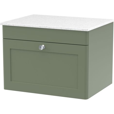Swynnerton Traditional 1 Drawer Wall Hung Vanity Unit with Marble Top, Satin Green, 600mm