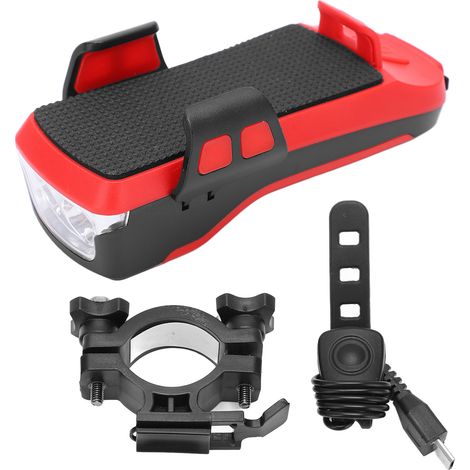 Feu avant vélo multifonction rechargeable USB, lampe de signalisation vélo portable avec support téléphone rouge (1/5)