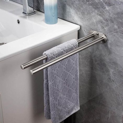 Porte-serviettes en acier inoxydable, pour salle de bain, cuisine, porte-serviettes mural, barre à serviettes, Double tige, argent (1/5)