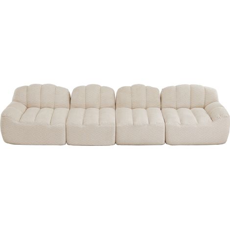 Sofá modular de 4 plazas en forma de concha, espuma 32D de alta densidad, beige blanquecino (1/5)
