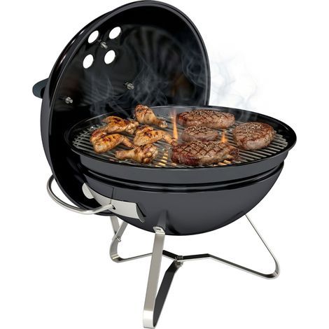 Barbecue à Charbon Portable 41x41x44 cm, Grill Boule avec Couvercle, Poignée et Fentes de Ventilation Réglables, Noir (1/5)