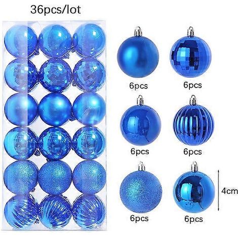 Boules de Noël de 4 cm, 36 pièces, dorées, rouges, vertes et bleues, pour sapin de Noël, décorations de fêtes, pendentifs de Noël, bleu, 36 pièces (1/5)