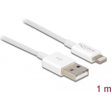 Delock Cable USB de datos y carga para iPhoneâ¢, iPadâ¢, iPodâ¢ blanco 1 m