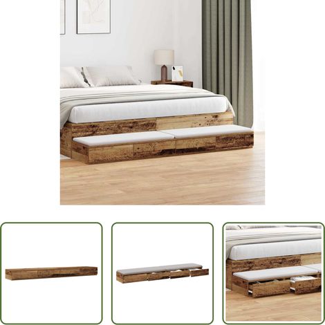 Rangement chambre -  Tiroirs de lit avec tiroir Bois ancien 180 x 36,5 x 16,5 cm (1/5)