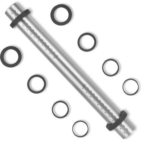 Super Kitchen Rouleau à Pâtisserie Antiadhésif Ajustable Acier Inoxydable  avec Anneaux Amovibles, Anneau en Silicone Réglable 5 Tailles, pour Pizza, Pâte, Biscuit, Fondant (40cmx3.8cm, Argent)