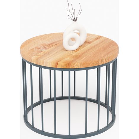 LAMO Manufaktur Table basse ronde en bois et metal 50 x 37 cm - Table d'appoint canapé pour salon moderne - Design scandinave, style industriel, touche déco chic - Couleur : foncé, pieds : anthracite (1/5)