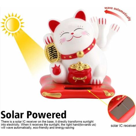 Lucky Cat Good Luck avec décoration à énergie solaire pour bras mobile pour voiture, bureau à domicile (blanc) (1/4)