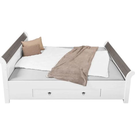 Letto Matrimoniale 180x200 cm Legno Bianco Grigio Cenere con Cassetto (1/5)