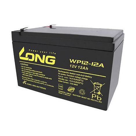 Long WP12-12A/F2 WP12-12A/F2 Batterie au plomb 12 V 12 Ah plomb (AGM) (l x H x P) 151 x 98 x 98 mm cosses plates 6,35 mm certification VdS, auto-déch Y860602 (1/2)